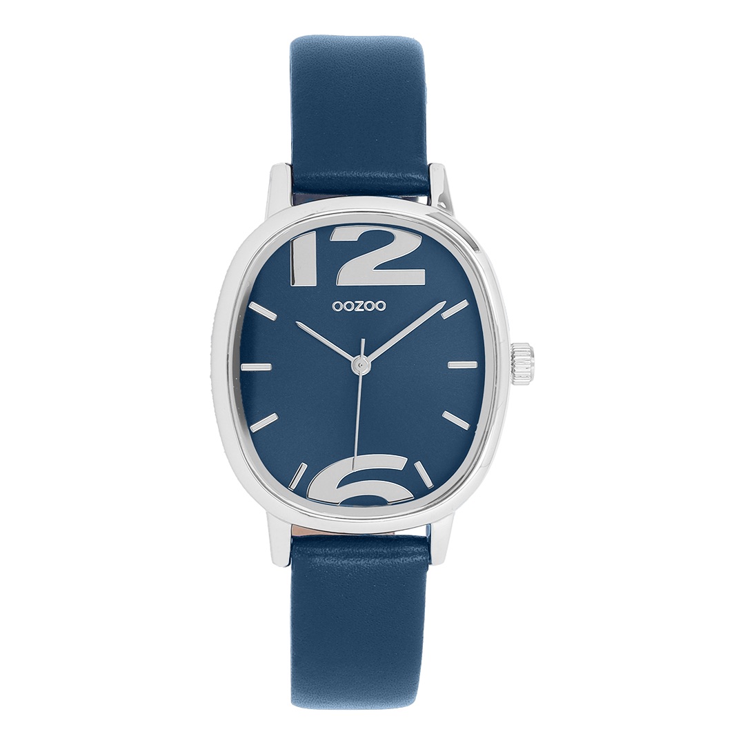 Silver coloured OOZOO with dark blue leather strap